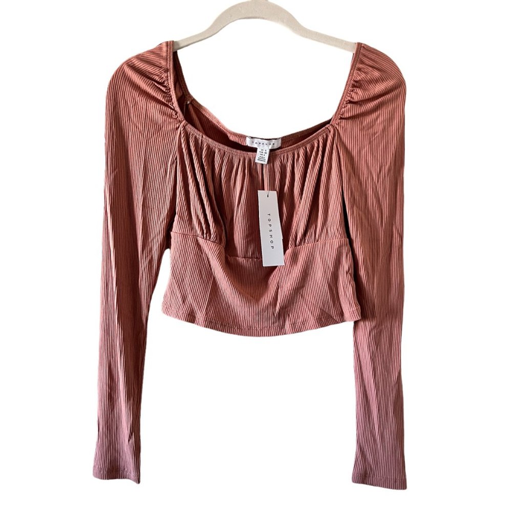 NWT Zara Ribbed Long Sleeve Crop Top Pink